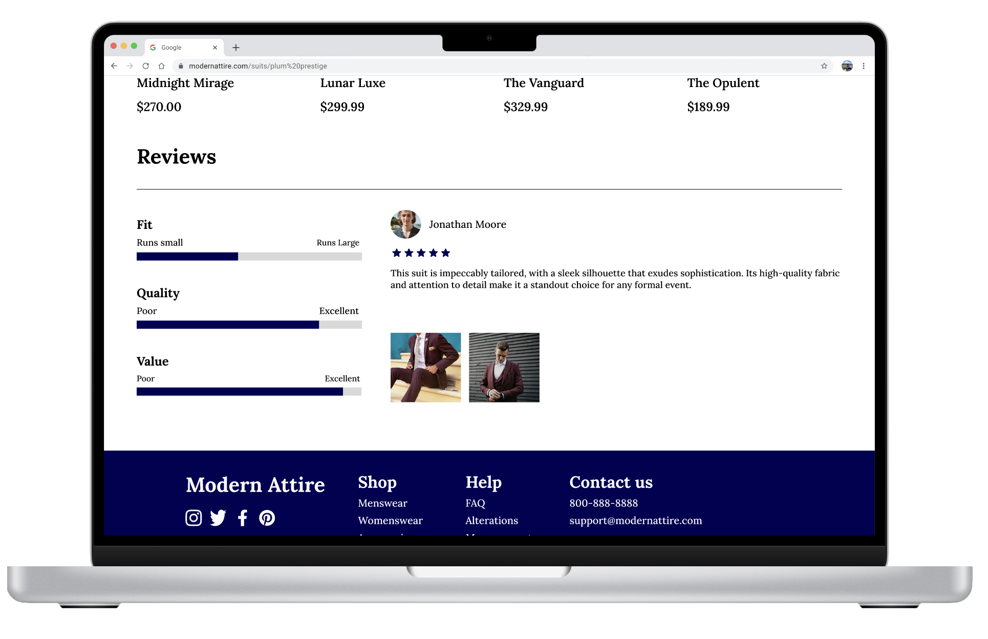 product page with reviews